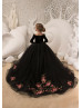 Off Shoulder Black Velvet Lace Tulle Gorgeous Flower Girl Dress